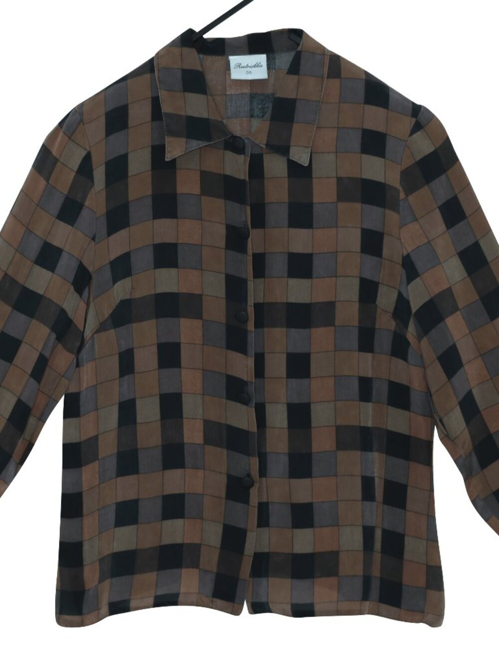 1990s, Finnish Windowpane Cupro Shirt-Blouse